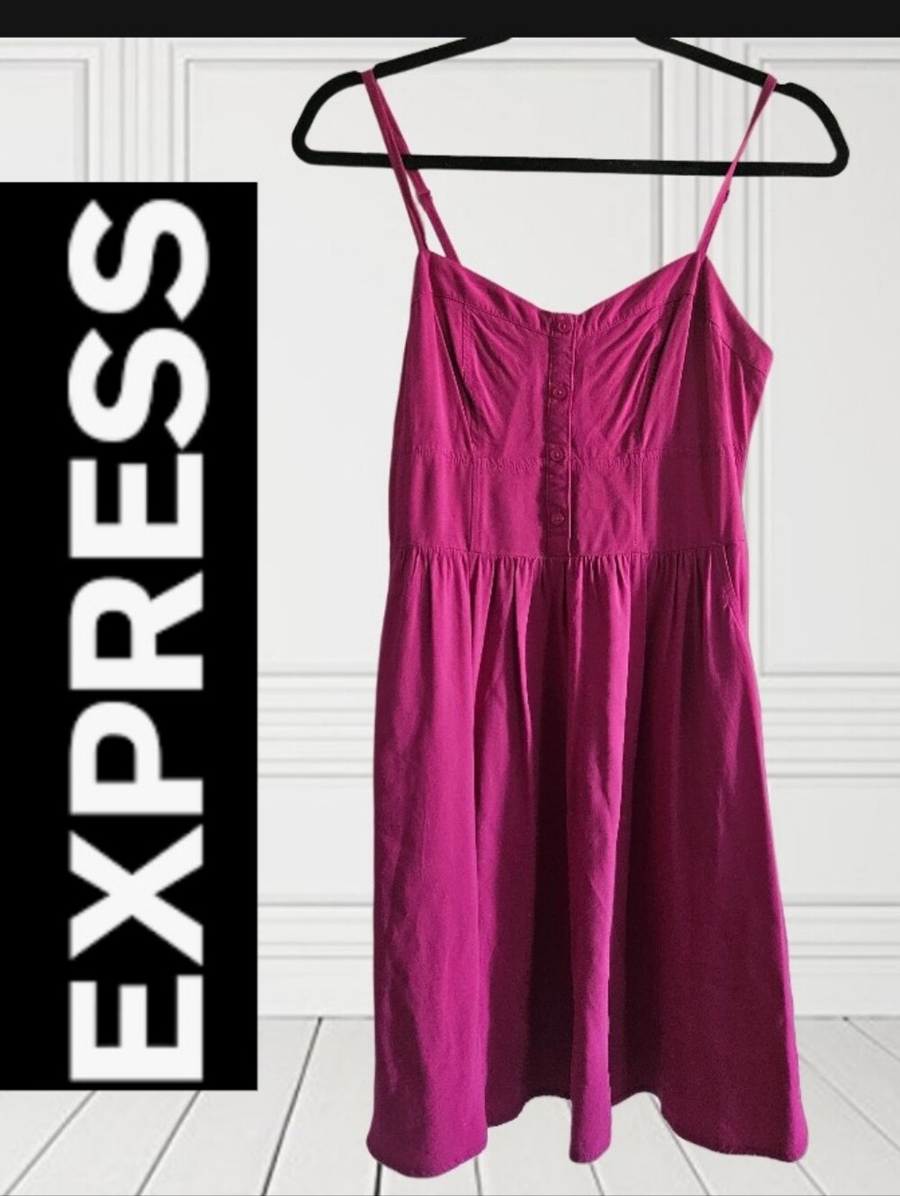 Express Magenta Spaghetti-Strap Button-Front Dress XS